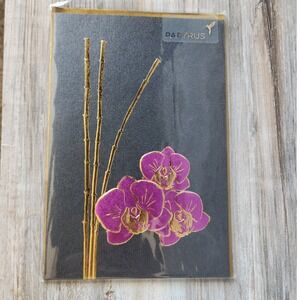 Papyrus Blank Greeting Card Purple Orchid Gold Foil Bamboo Grey Stationery